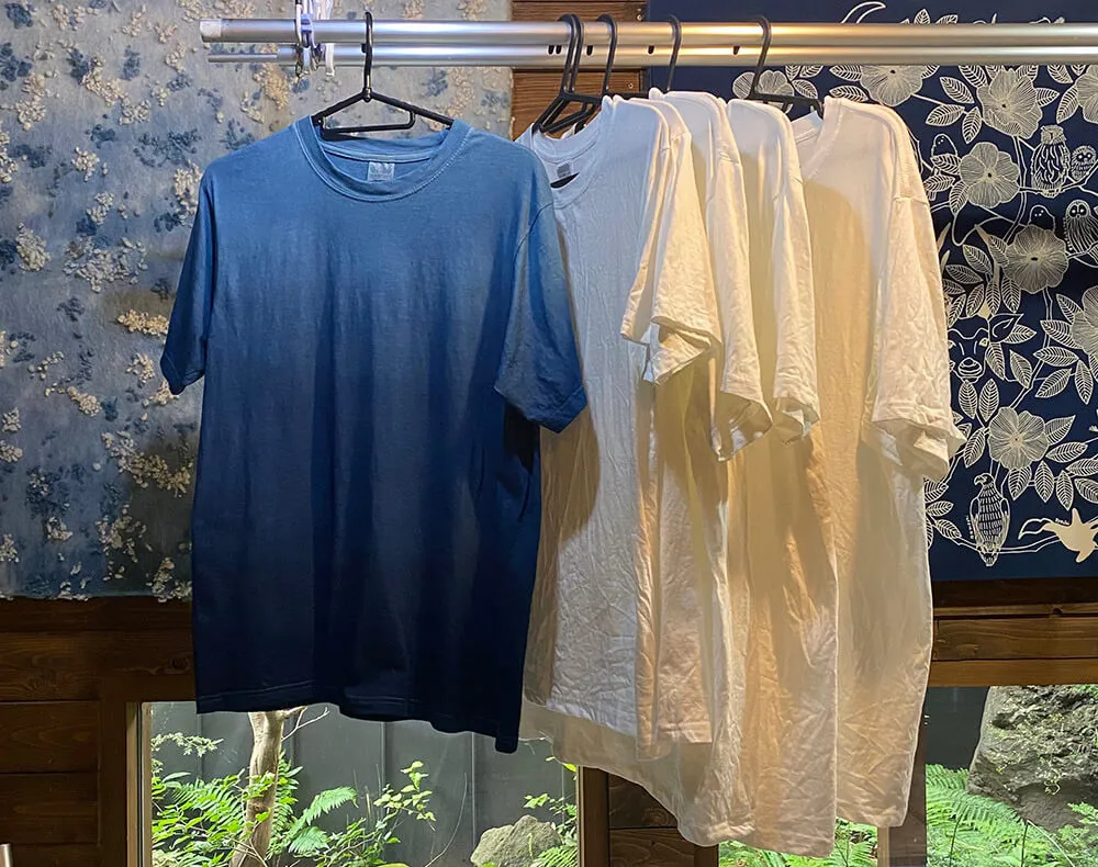 白Tシャツと藍染したTシャツの画像